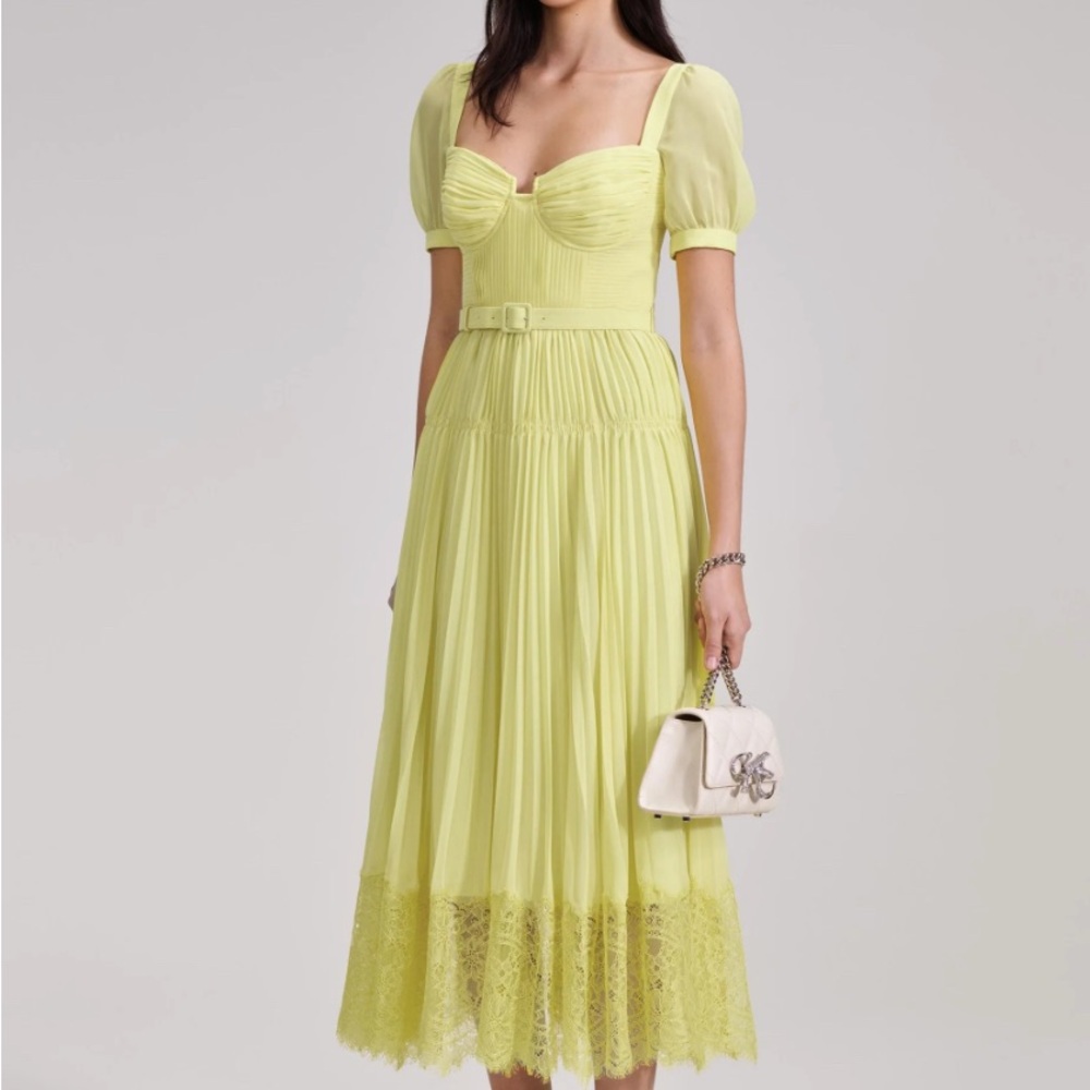 Self portrait Chiffon yellow Midi dress